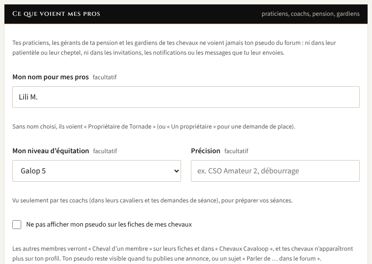 Ton nom pour tes pros